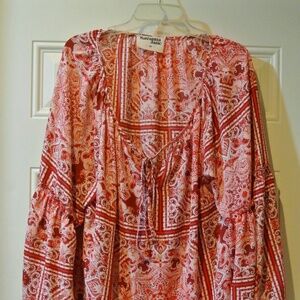 SAVANNA JANE XXL RED BLOUSE LONG SLEEVE  WITH RUFFLED SLEEVE